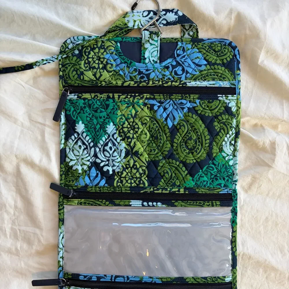 Vera Bradley Makeup Toiletry Travel Organizer Large Hanger Blue Green Print‎